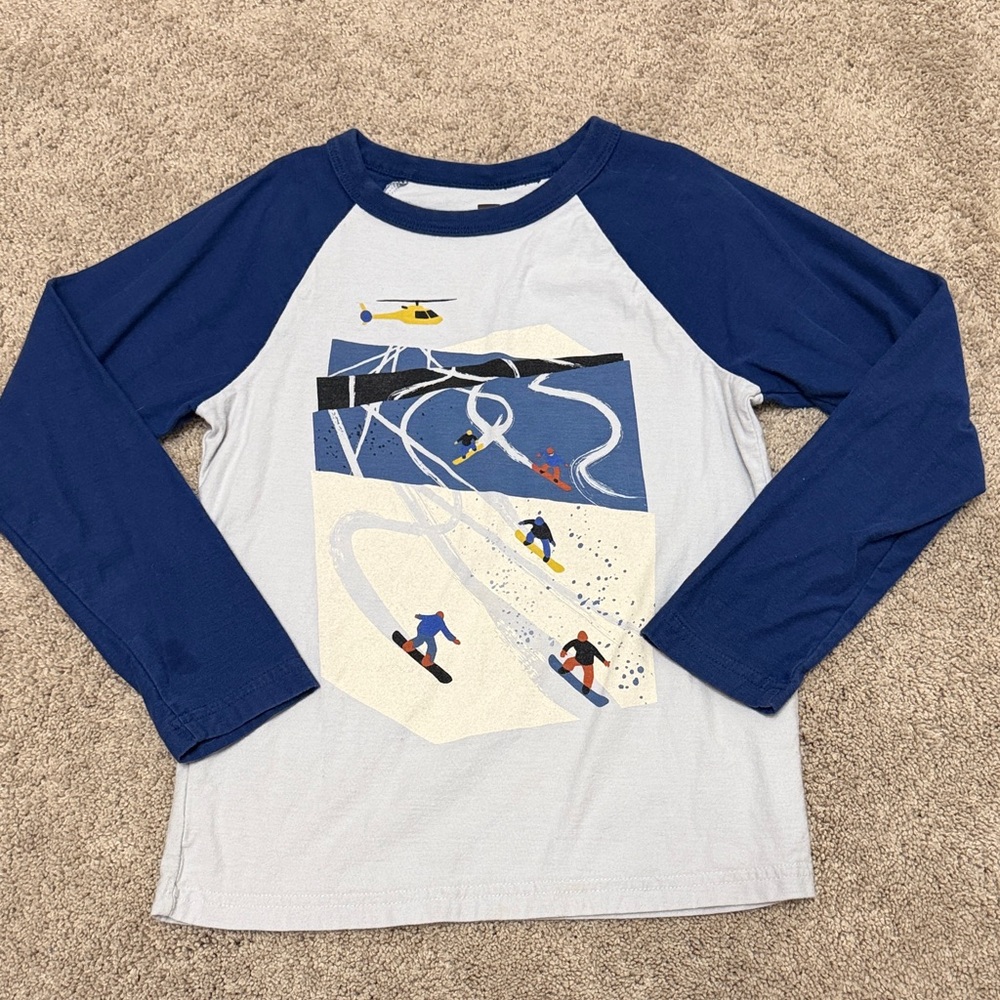 Tea Collection Navy and White Raglan Long-Sleeve Snowboard Graphic Tee